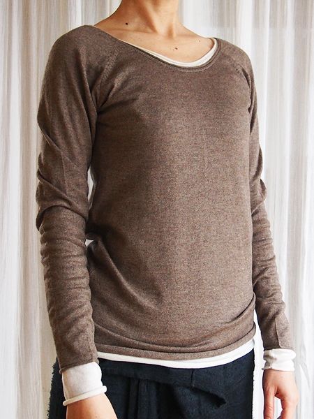 ［レディース］シルクカシミヤ　メランジ・ラグランセーター・茶［L］